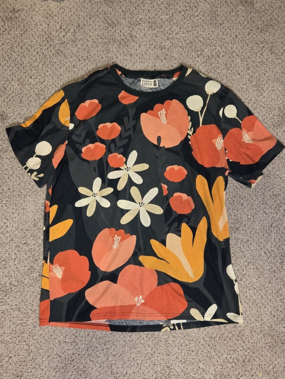 Happy Earth Black Floral Short Sleeve Tee